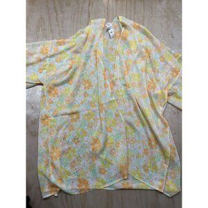 Aerie NWTs Floral Yellow Chiffon Cropped Cape Coverup One Size Sunny 70’ Boho